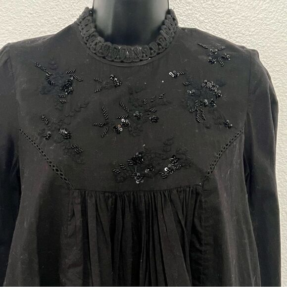 Urban Outfitters UO Boho Black Beaded Sequin Embroidered Long Sleeve Crop Top S - Picture 2 of 13